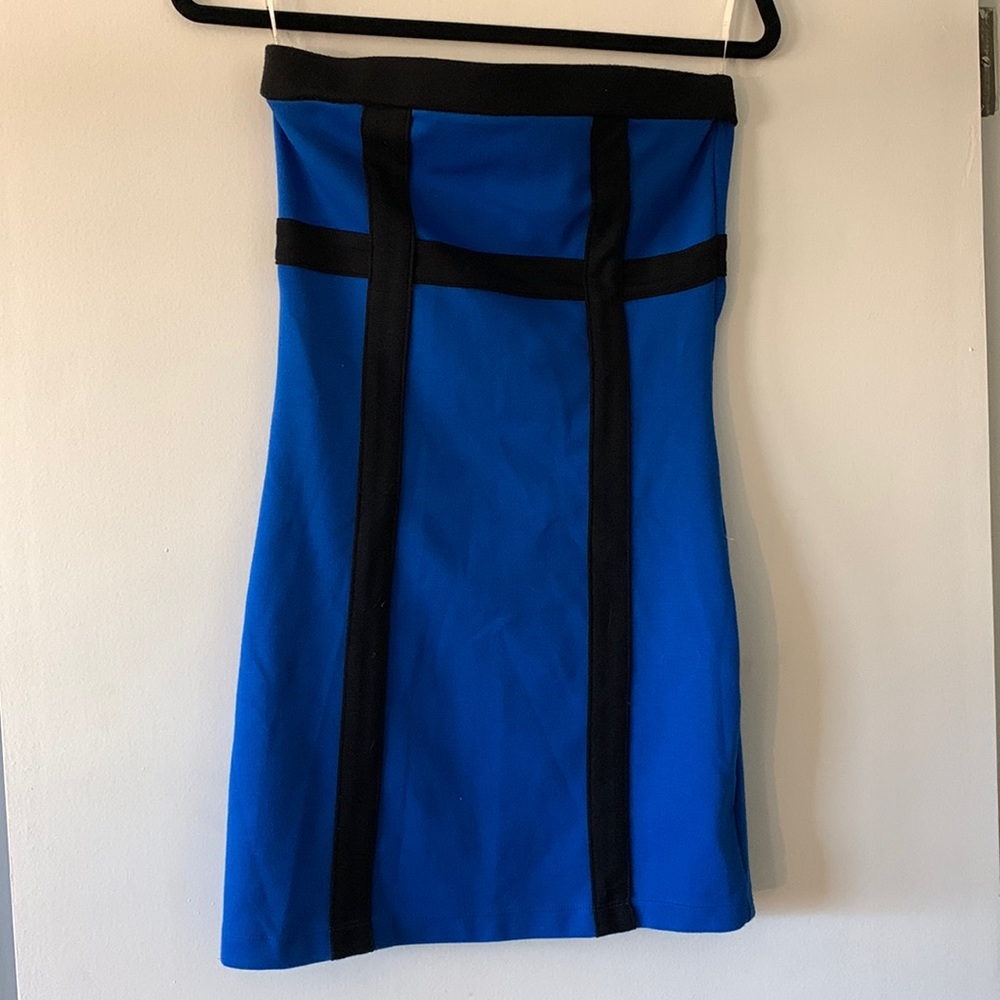 BODYCON STRAPLESS DRESS + Blue Black + Med